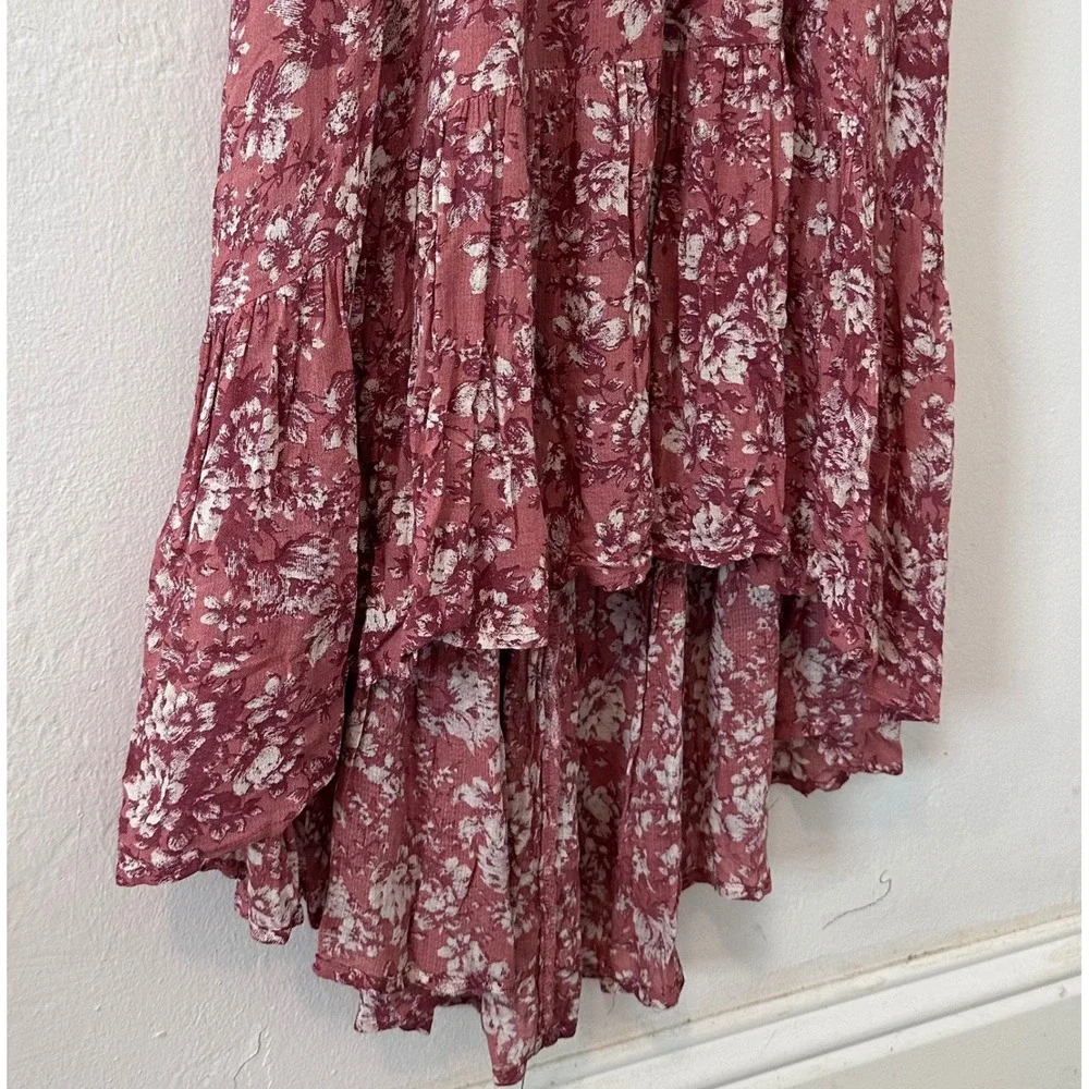 Lucky Brand High Low Midi Dress Smocked Waist Boho Cottagecore Romantic Casual